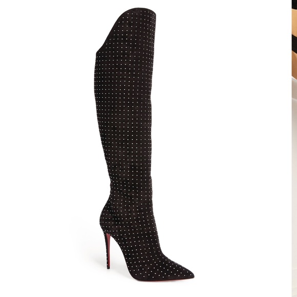 Christian Louboutin Alta Botta 100 Boots EU 38 US 8 Black Studded Over The Knee - Picture 1 of 4